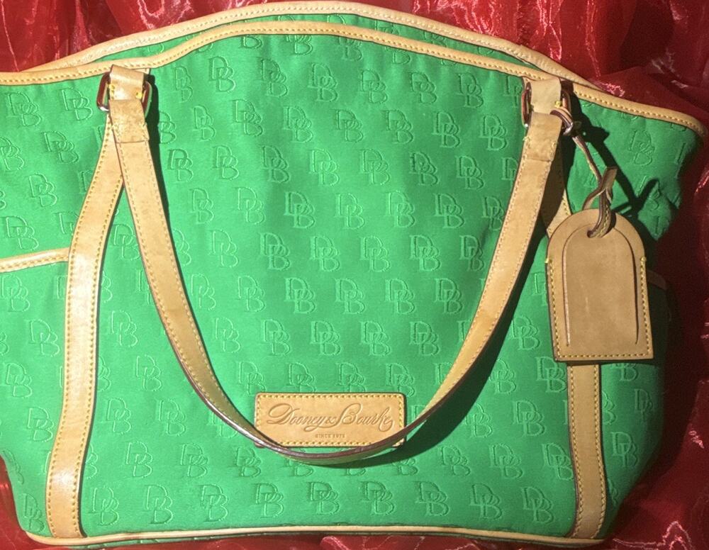 Dooney & Bourke Green Logo Satchel Top Handle Zip Purse w/ Luggage Tag